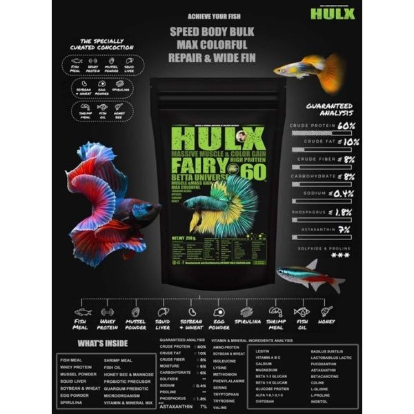 Hulx Massive Muscle Betta Fish Food and Color Gain with High Protein 250g