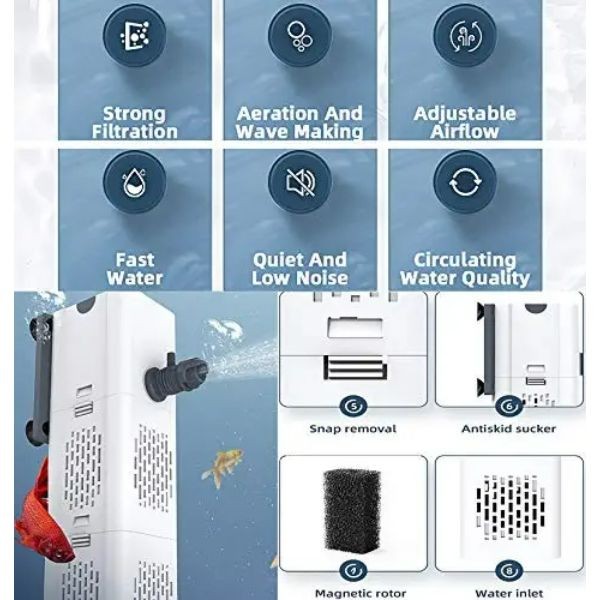 B&K Ultra Quiet Fish Tank Filter 4in1 Internal Aquarium Filter